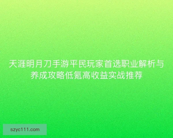 天涯明月刀手游平民玩家首选职业解析与养成攻略低氪高收益实战推荐